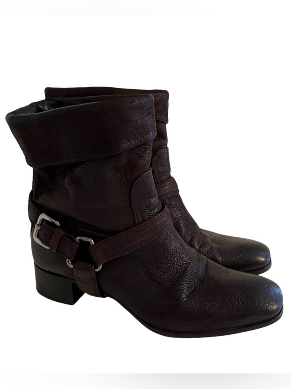 Prada Dark Brown Pebbled Leather Moto Style Ankle Boot 39(9)